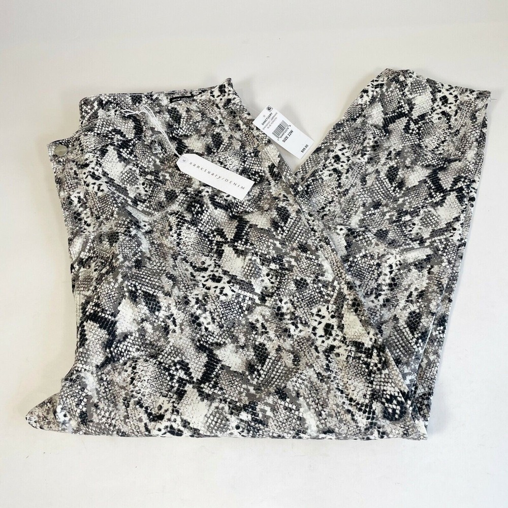 Sanctuary Social Ankle Skinny Jeans Womens 22W Black Snake Print High Rise NEW